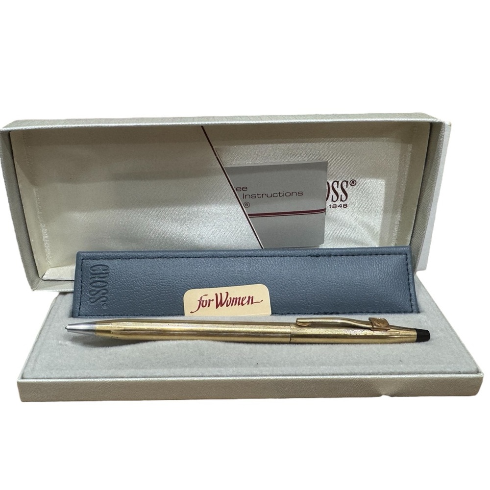Vintage Cross “For Women” Gold-Tone Ballpoint Pen with Box Genuine Leather